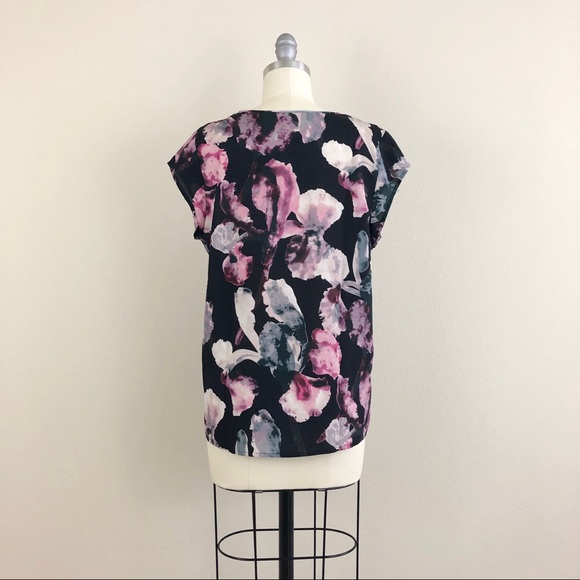 Ivanka Trump Floral Split Neck Cap Sleeve Blouse - Picture 4 of 5
